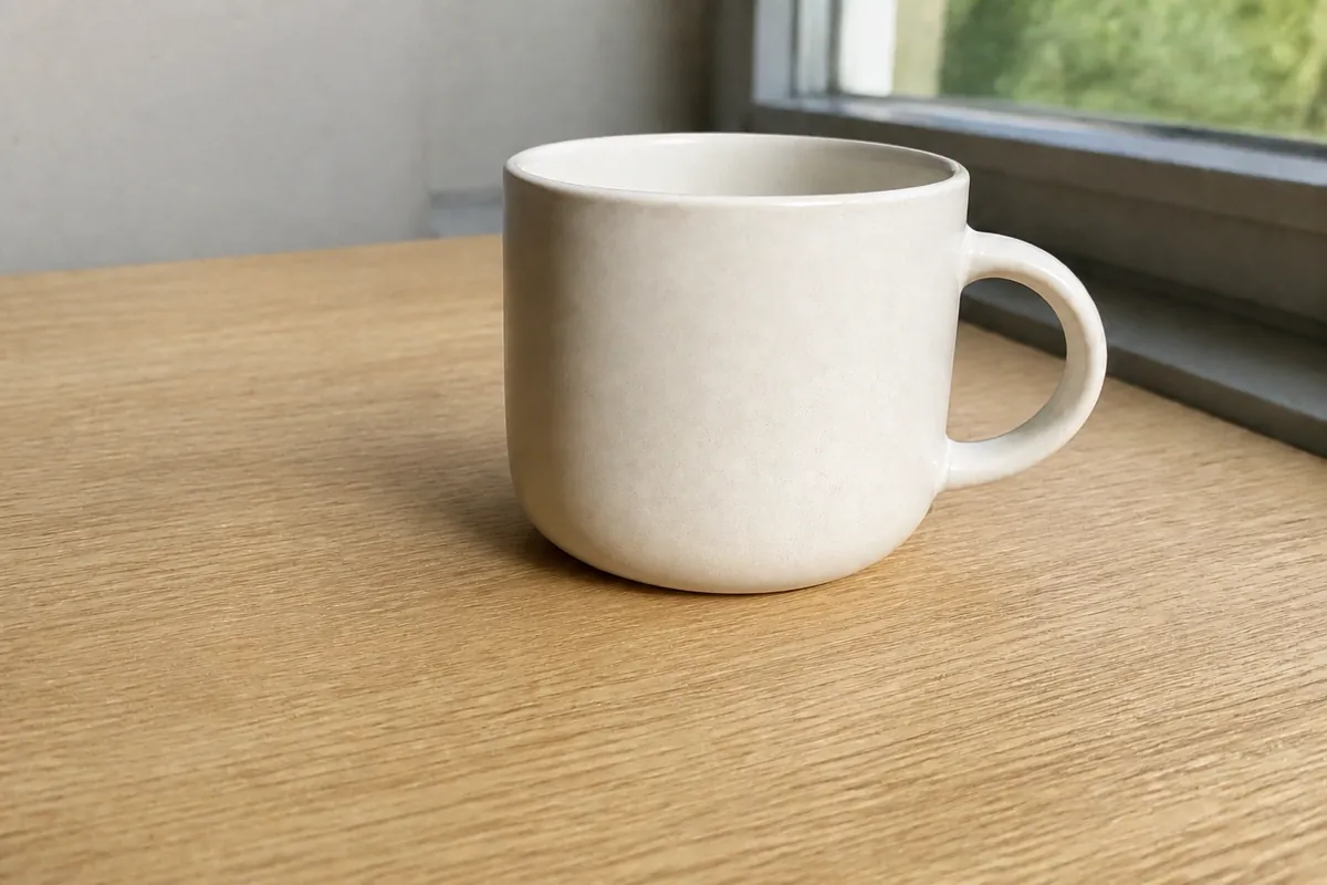 After photo of the same mug with the large cast shadow reduced